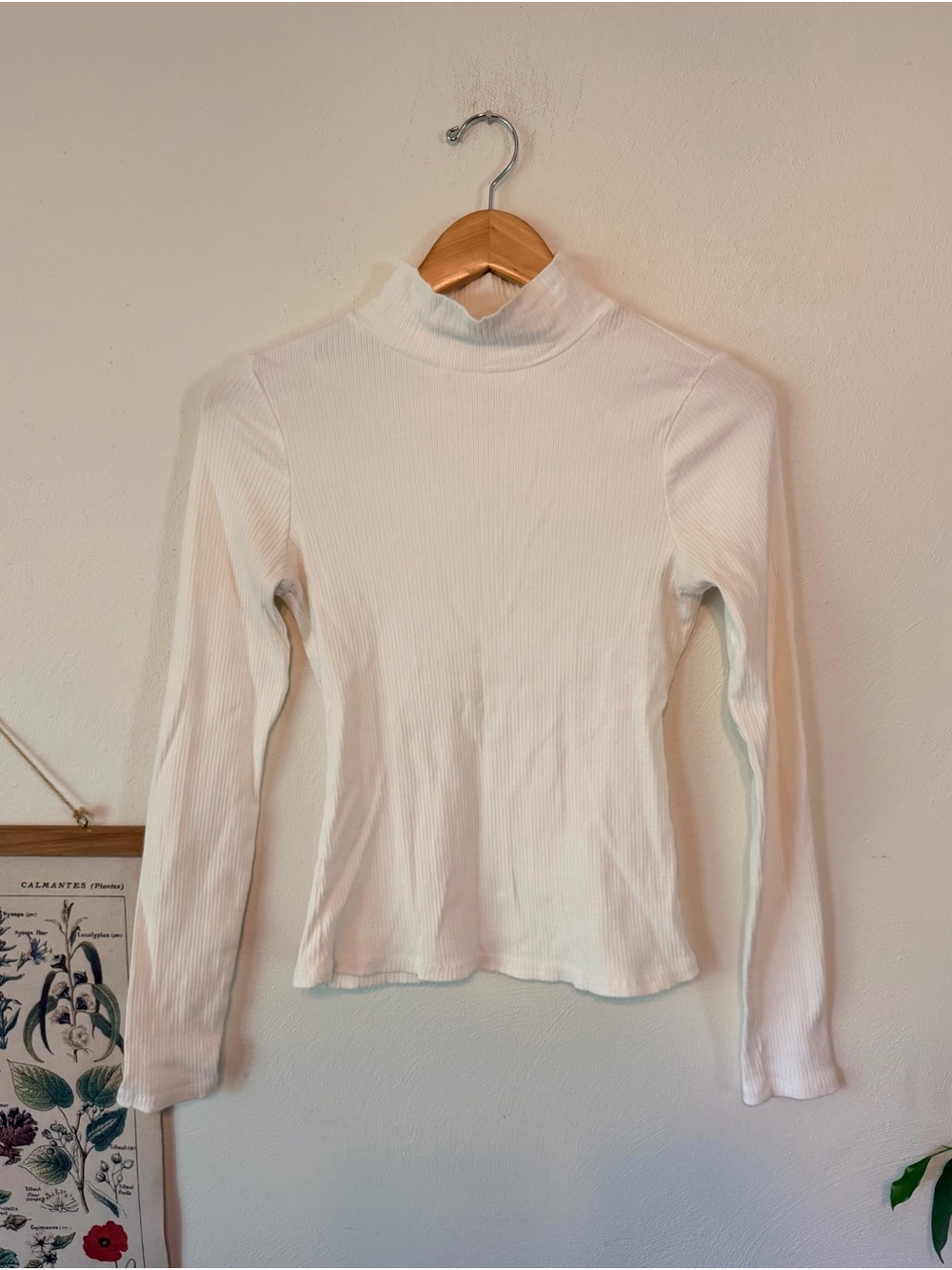 Anthropologie - Small - White Ribbed Mock Neck Long Sleeve Tee